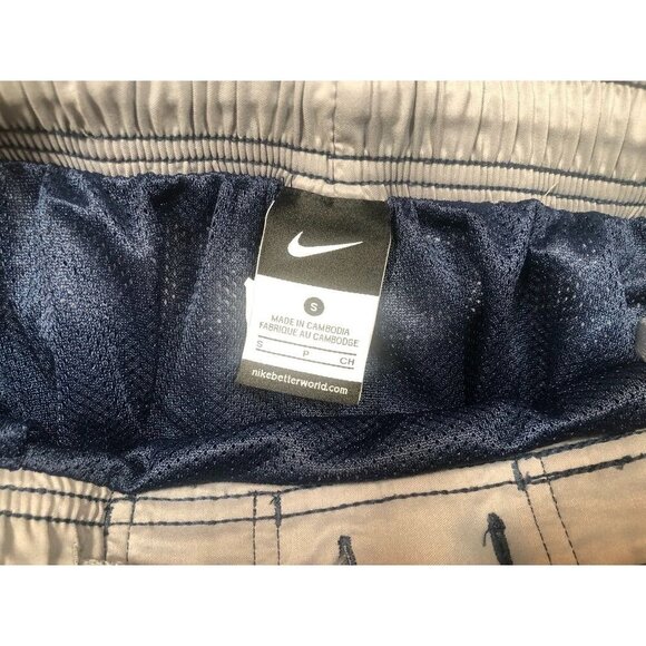 Nike Swim Trunks Navy Blue Gray Shorts Lined Elastic Waist Drawstring Mens Small - Picture 6 of 7